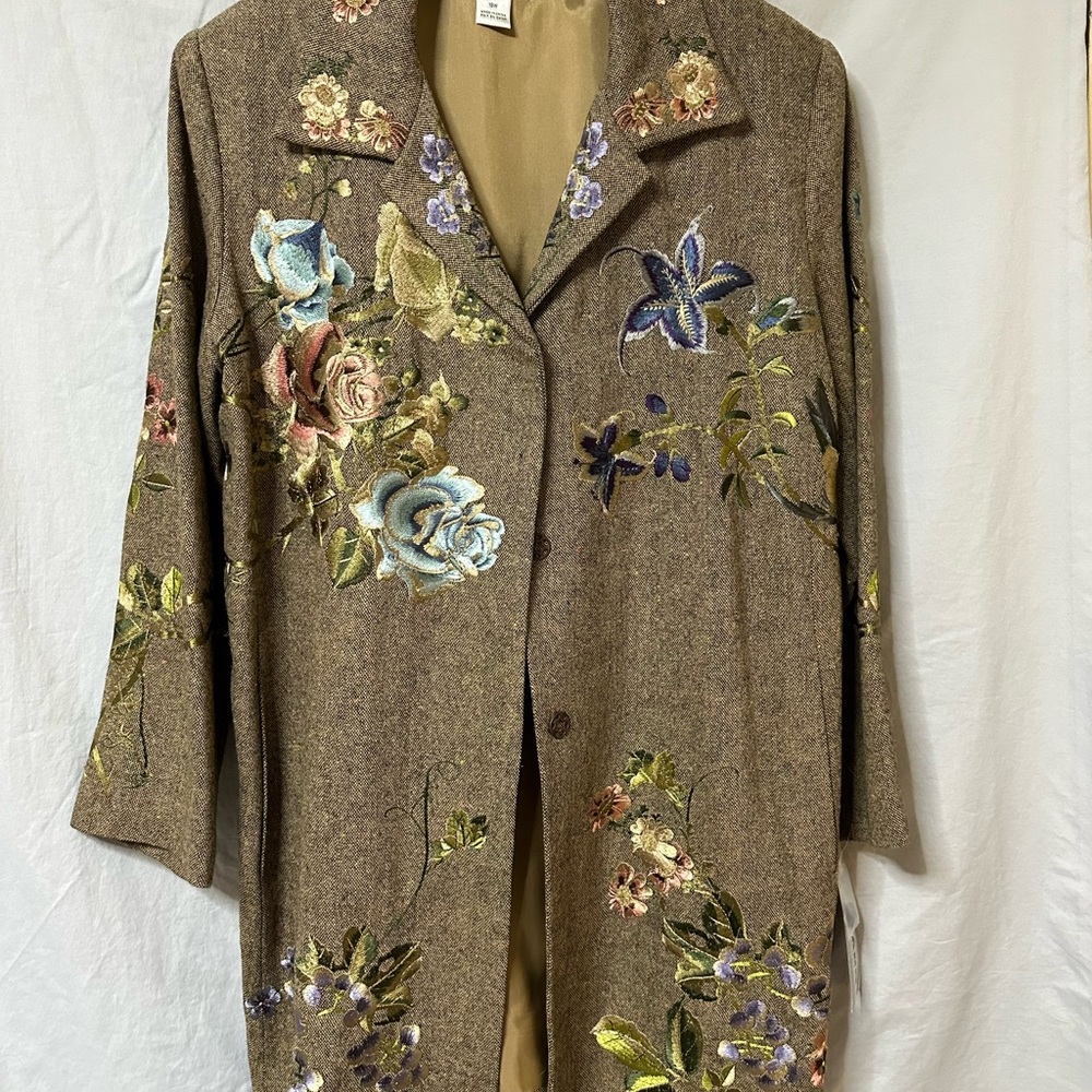 NWT Vintage Floral Embroidered Brown Dress Jacket